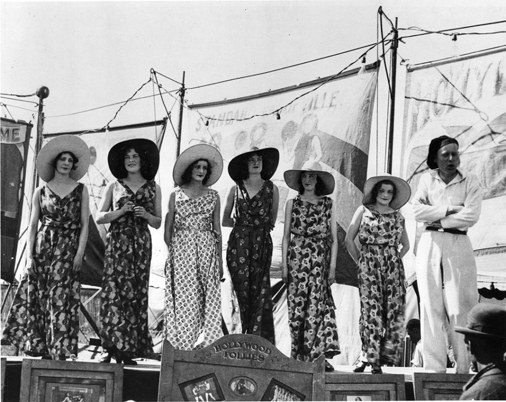 1930s vintage photo of the Toronto CNE Midway Bathing Beauties, ca. 1939 in their Beach Pajamas. 