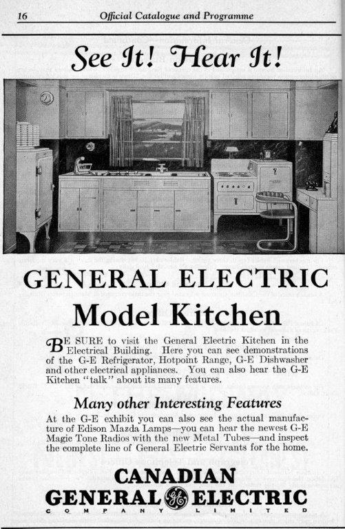 1930s vintage ad for Canadian General Electric Model Kitchen as seen in Toronto at the CNE in 1935