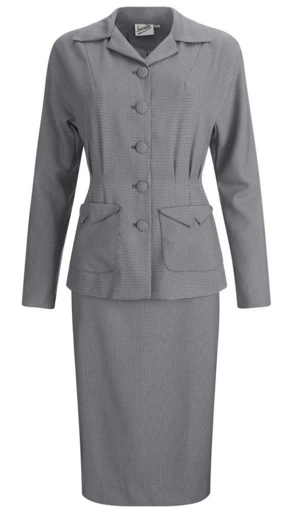 1940s fashion: Forties Two Piece Skirt Suit - 1940s Authentic Vintage Replica - Socialite "Victory" Women's Skirt Suit in Grey Check - Retro Womenswear