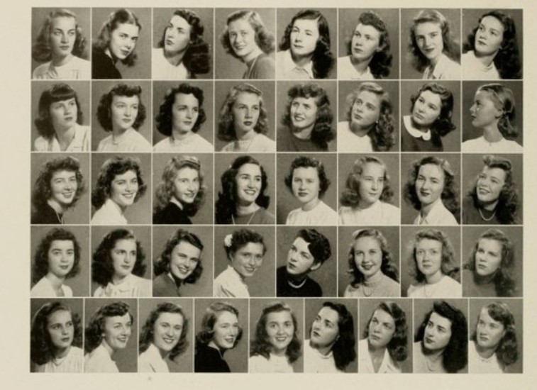 1940s Vintage Yearbook Photos of the Sorority Kappa Alpha theta at Duke University in 1947. Super 1940s Hairstyle inspiration. 