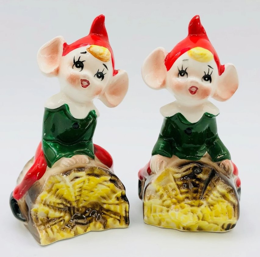 1950s Christmas Decor: Vintage 1950s Elves Pixies Salt and Pepper Shakers