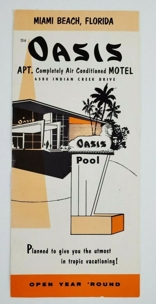 1950s vintage hotel advertisement: 1950s Oasis Motel Miami Beach Florida FL Travel Vacation Brochure 