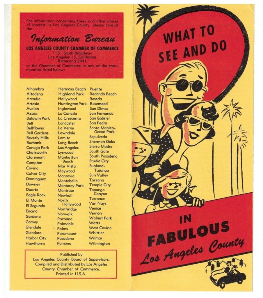 1950s What to See and Do in Fabulous Los Angeles Brochure-features an illustration of a 1950s couple. 