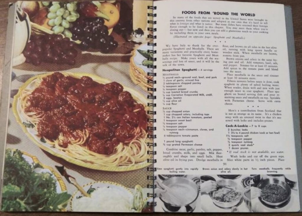 1950s Vintage Cookbook featuring 1950s vintage recipes: 'The Cook's Handbook by Mary Blake', a Carnation advertising booklet with recipes, photos, charts and adorable illustrations! Circa 1951, Home Service Department