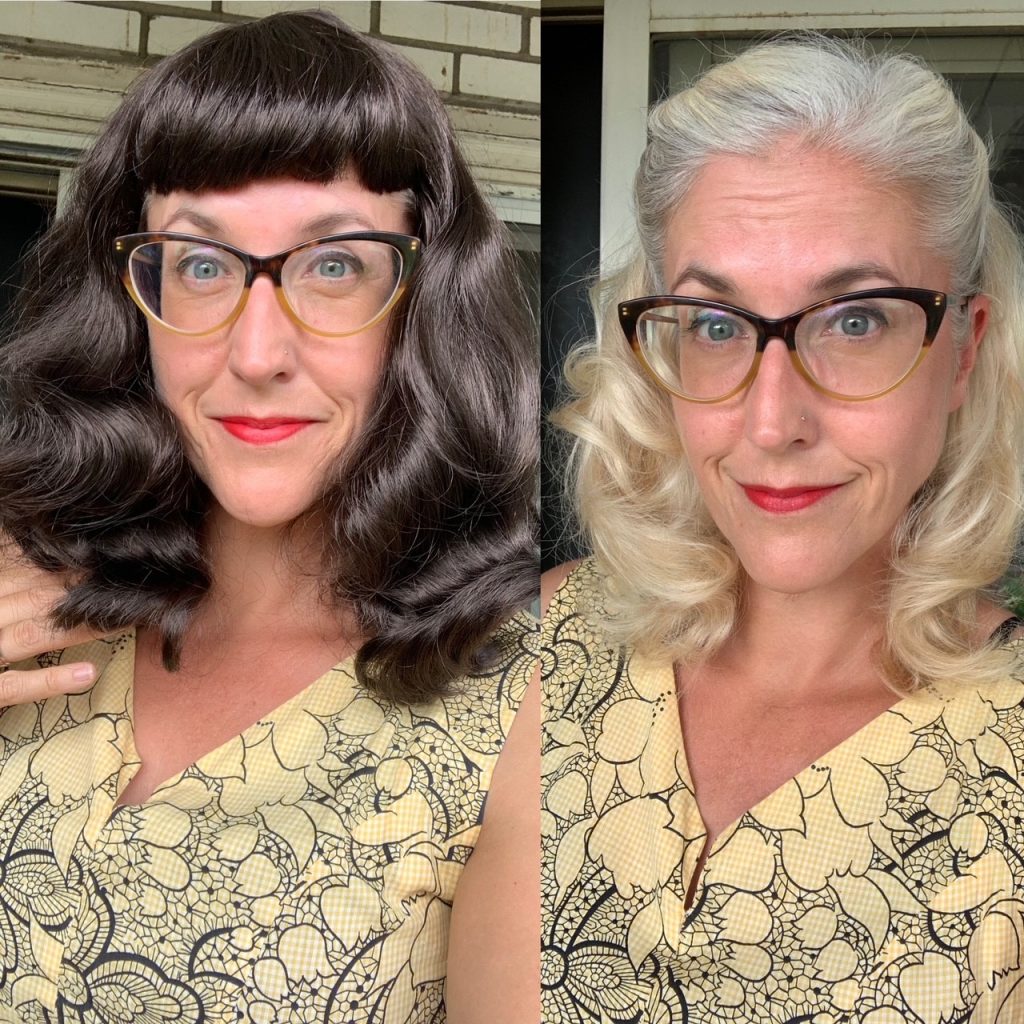 Annabelle's Wigs 1950s Pinup style hair before and after. 