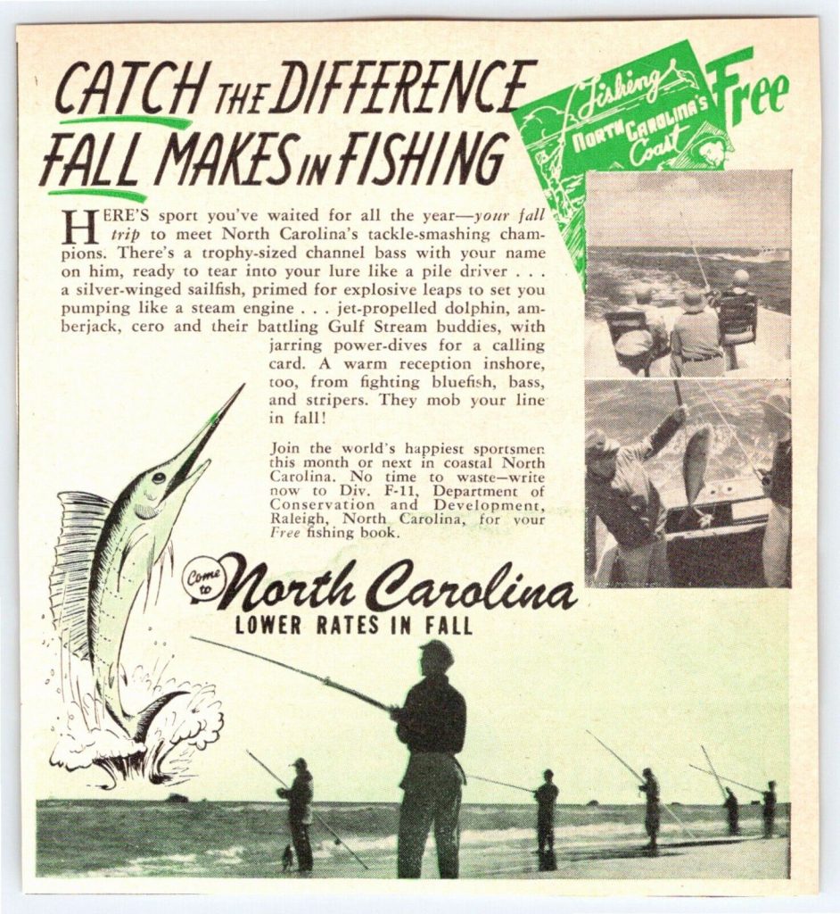 1940s vintage ad for fishing in the Fall in North Carolina