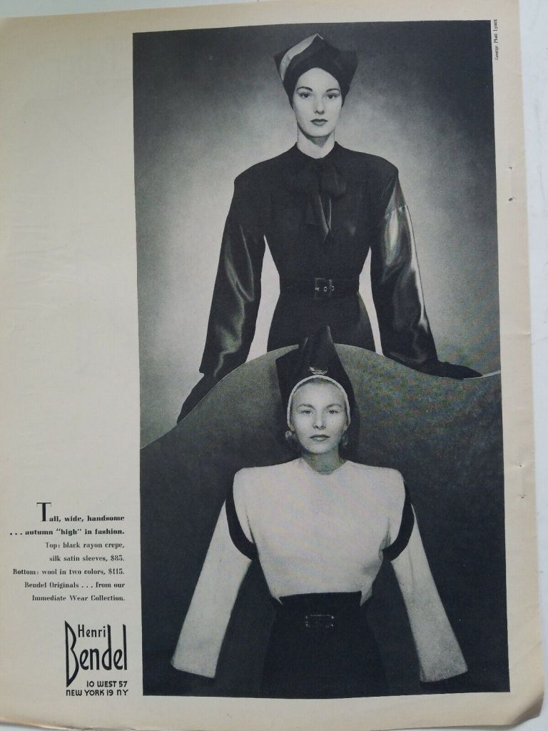 1940's Henri Bendel women's Autumn High fashion dress vintage clothing ad