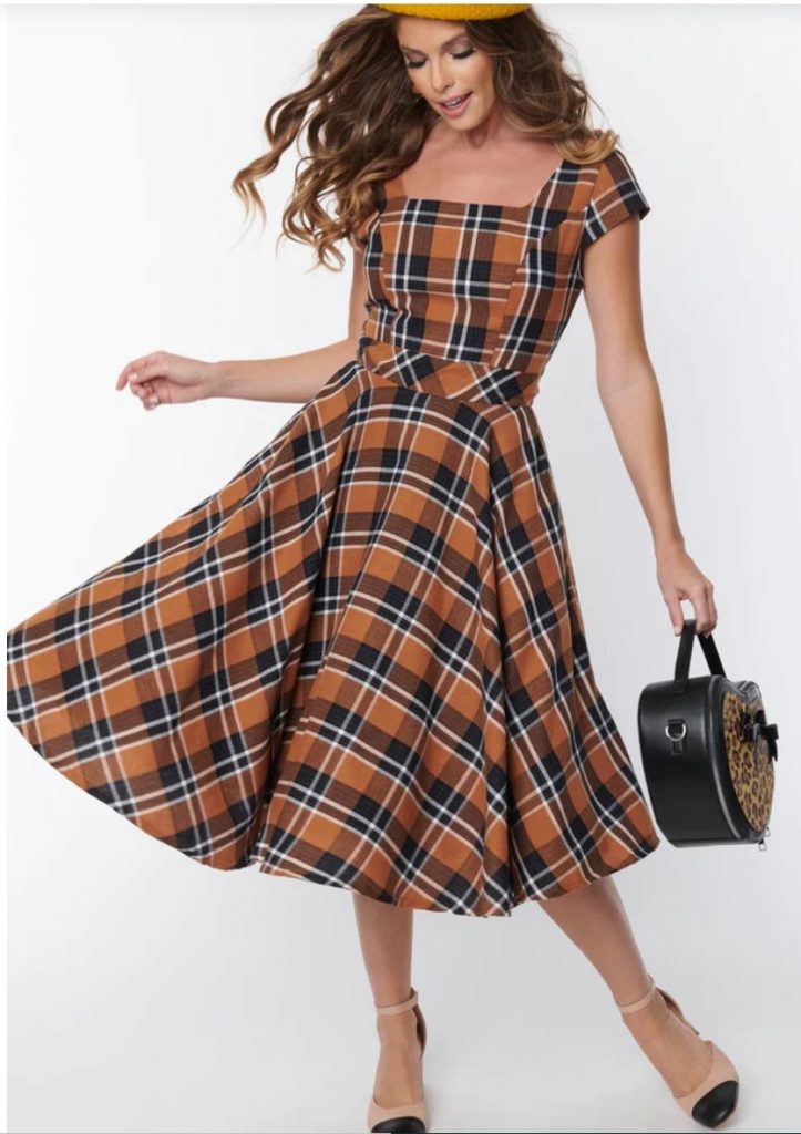 Unique Vintage Swing Dress in a Plaid Print perfect for Fall / Autumn. 