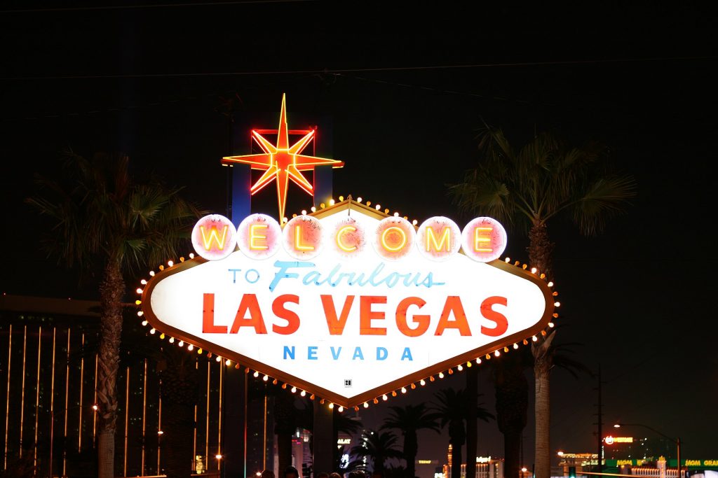 Welcome to las vegas neon sign at night. 