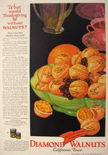 1920s Vintage Ad: 1928 Diamond Walnuts ad. "What would Thanksgiving be without Walnuts?".