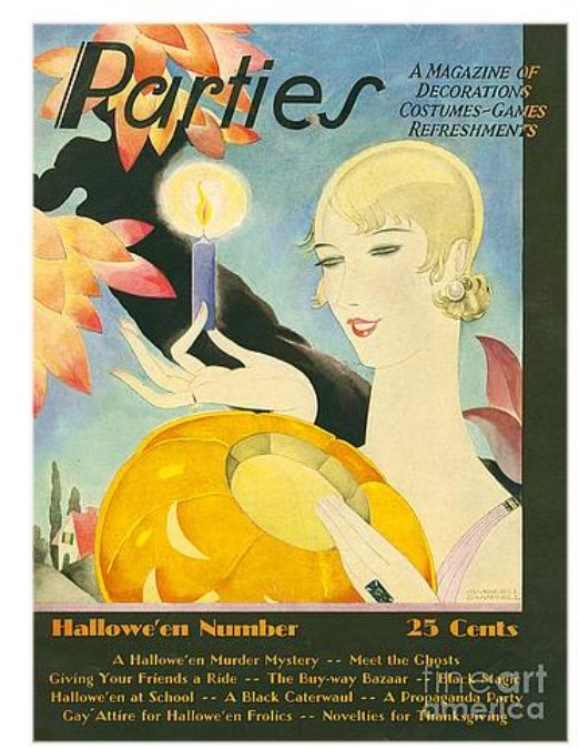 1920s vintage magazine cover for "Parties-A magazine of decorations, costumes, games & refreshments" featuring the Halloween Edition