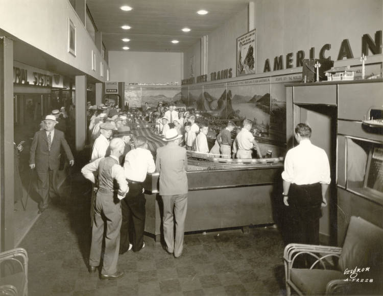 1930s vintage photo of the model train exhibit at the Chicago Worlds Fair 1933 1934