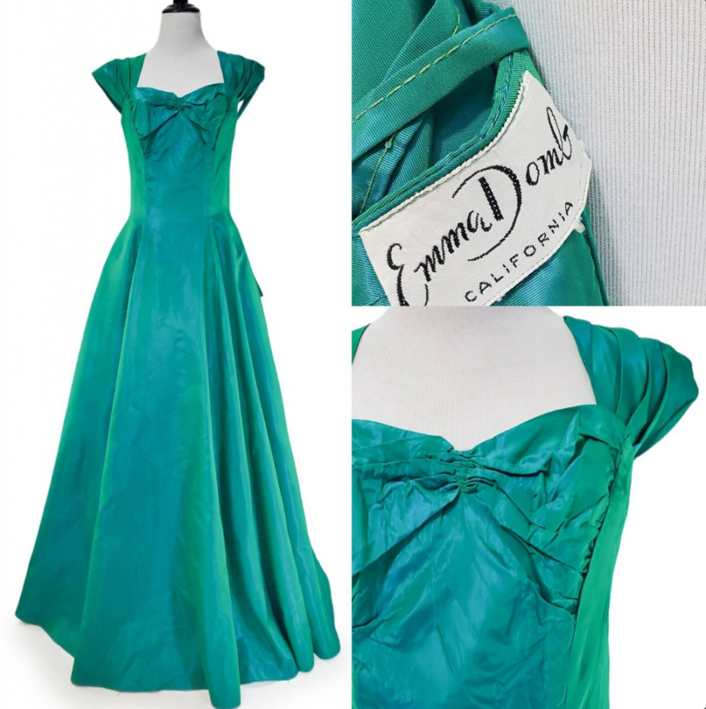 1960s Fashion: Christmas / Holiday Dress. This 1960's Emma Domb Iridescent green and blue evening dress is perfect! This dress is incredible, it's made in a heavy weight taffeta that has a green and blue sheen