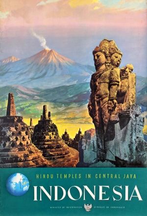 1950s Travel Poster -Indonesia Hindu Temples In Central Java 1950 - original vintage poster