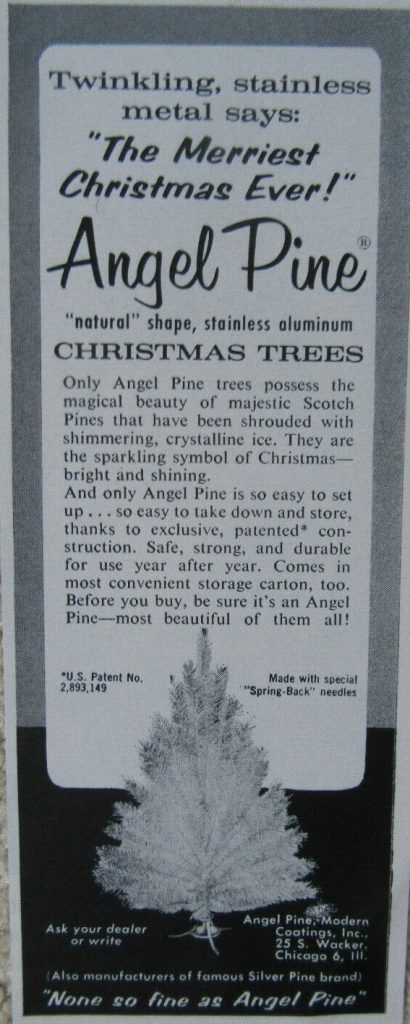 1950s Vintage Ad: 1959 Original Ad for an Aluminum Christmas Tree - Angel Scotch Pine ("Natural" Shape)