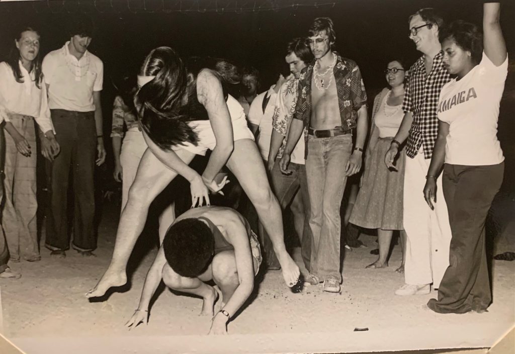 1970s vintage photo of the Vintage Inn Blogs parents, Manfred and Susan Gruening in Jamaica on the beach having fun