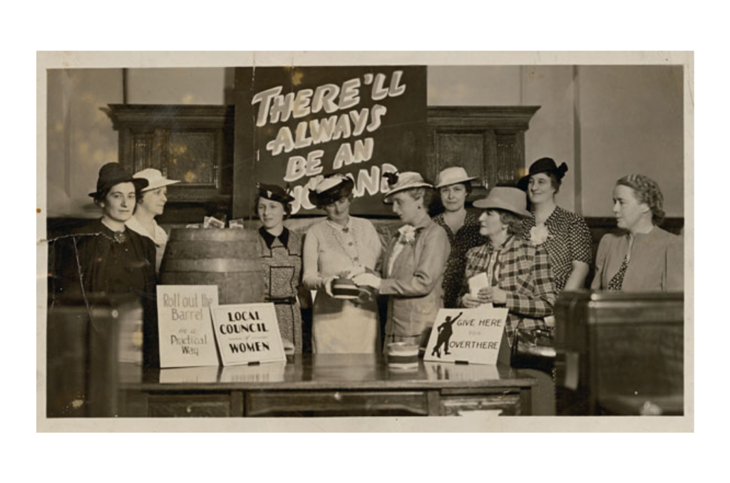 1930s Photograph of Madge Macbeth (Canadian writer) raising money for war bonds (late 1930's photo).