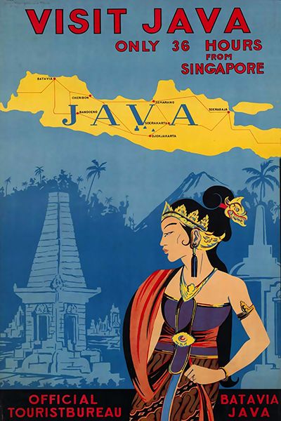 Vintage travel poster-visit Java Indonesia