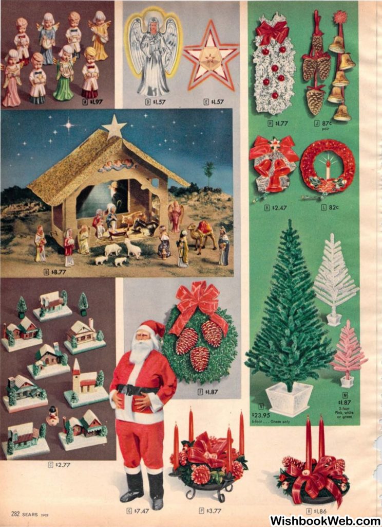 1950s christmas catalog from Sears 1957 Christmas Book showcasing a catalog page of 1950s Christmas Ornaments and decorations