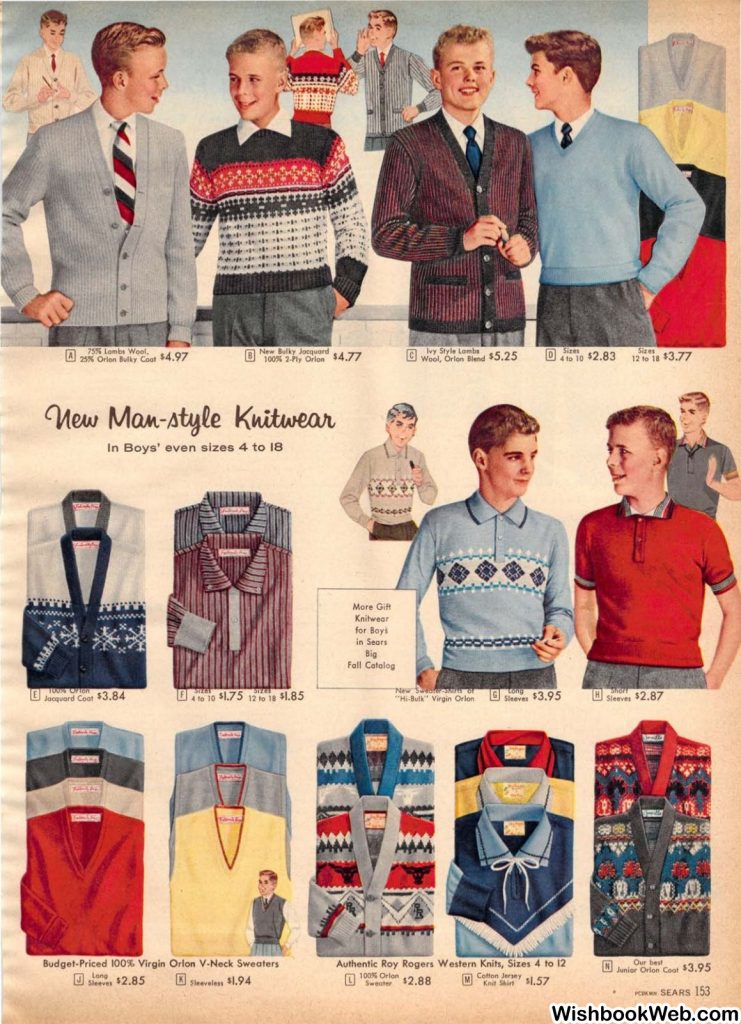 1950s vintage catalog. A 1957 Sears Christmas book featuring 1950s fashions for young men -1950s knitwear