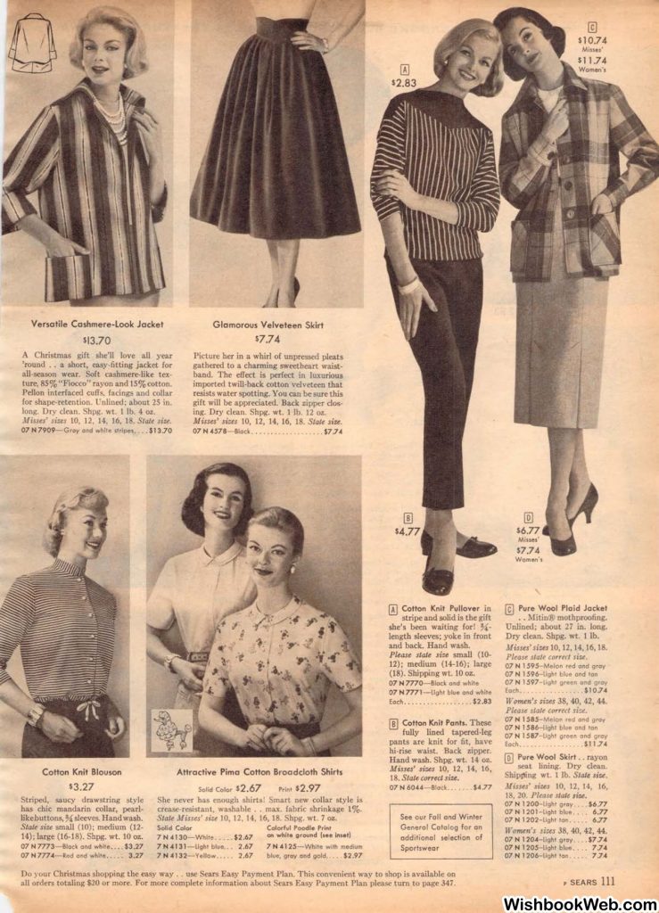 1950s vintage catalog. A 1957 Sears Christmas book featuring a collection of 1950s fashion ideas for woman you could gift at Christmas time. 