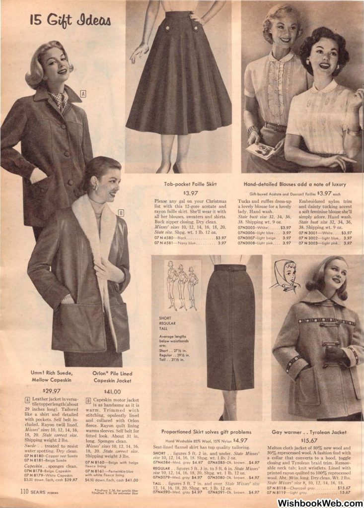 1950s vintage catalog. A 1957 Sears Christmas book featuring a collection of 1950s fashion ideas for woman you could gift at Christmas time. 