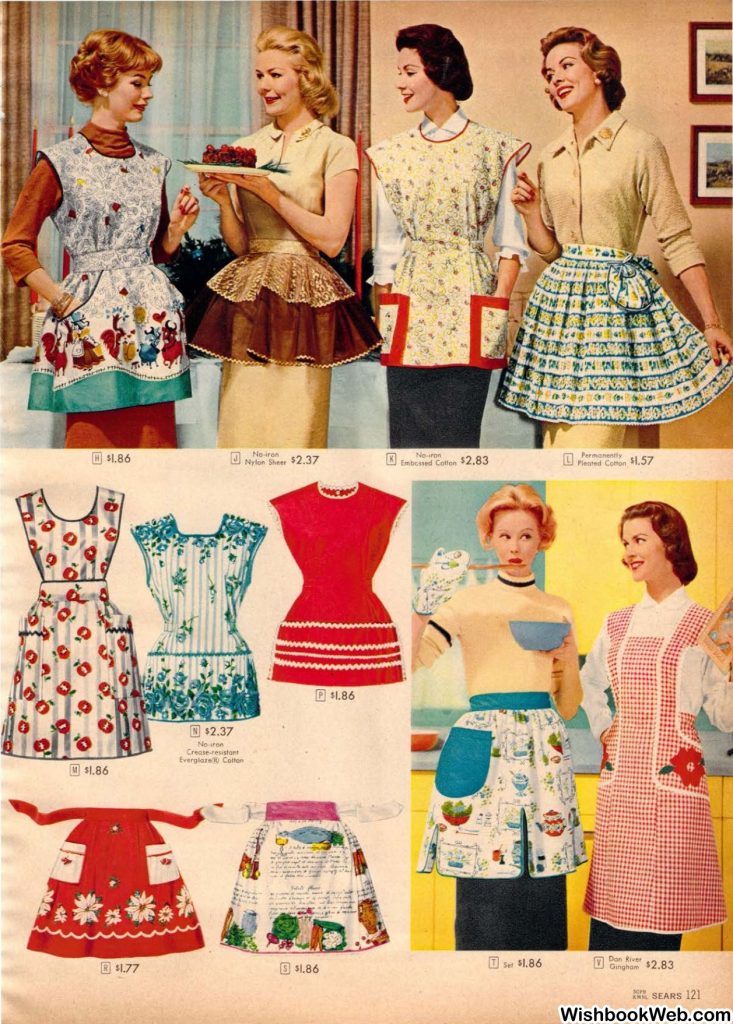 1950s vintage catalog.  A 1957 Sears Christmas book featuring pretty 1950s aprons you could purchase for the 1950s housewife