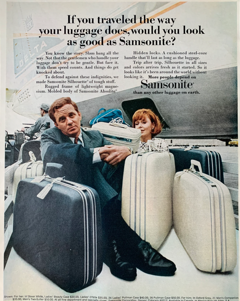 1960s Vintage Ad: Vintage 1967 Samsonite Silhouette Luggage Print Ad