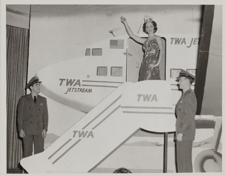 1950s vintage photo of the Copa Girls Trans World Airlines show rehearsal at the Sands Hotel in Las Vegas. 