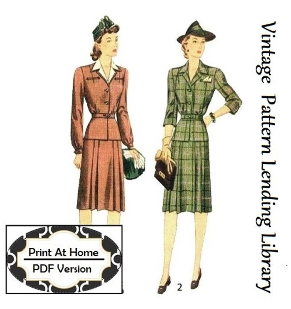 1940s Fashion: 1940s Ladies Two Piece Suit Dress - Instant download - Reproduction 1942 Sewing Pattern. 