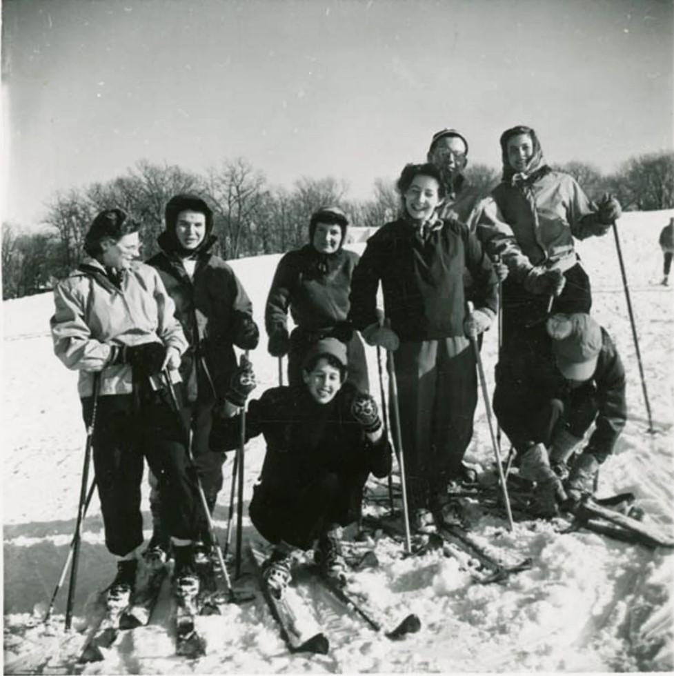 1950s Vintage Photo: 1951 Lalo Family on Skis in Snow Madison Wisconsin. 1950s Vintage Ski Fashion