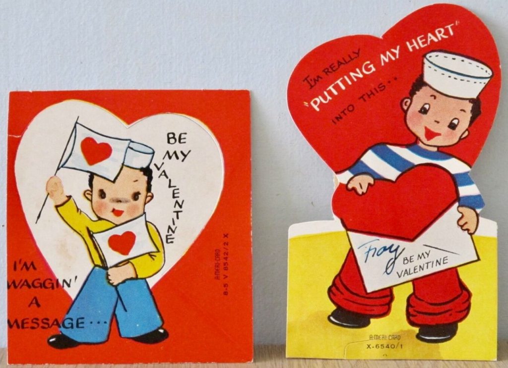 1960s Vintage Valentines day cards  / vintage kids valentines cards featuring a cute sailor on both cards. 