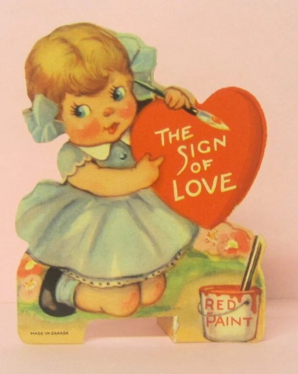 1960s vintage valentine - Die Cut Valentines 1960s "Sign of Love" Girl Paints Valentine