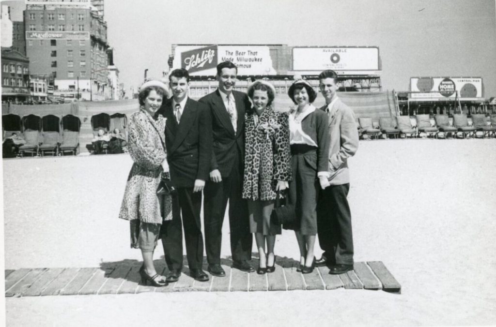 1940s Vintage Photo / 1940s Fashion: A fashionable group of women and men in Atlantic City on Easter Sunday, April 17th, 1949. 