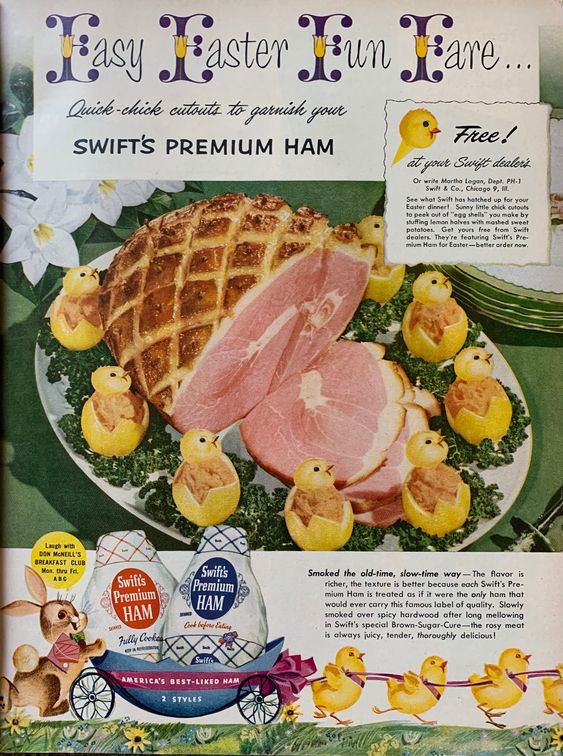 1950s Vintage Easter Advertising: 1953 Easter Swift’s Premium Ham Ad