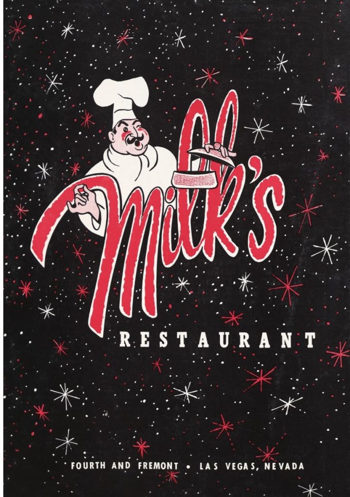 1950s / 1960s vintage menu from milks restaurant in las vegas on fremont street - cool mid century art.