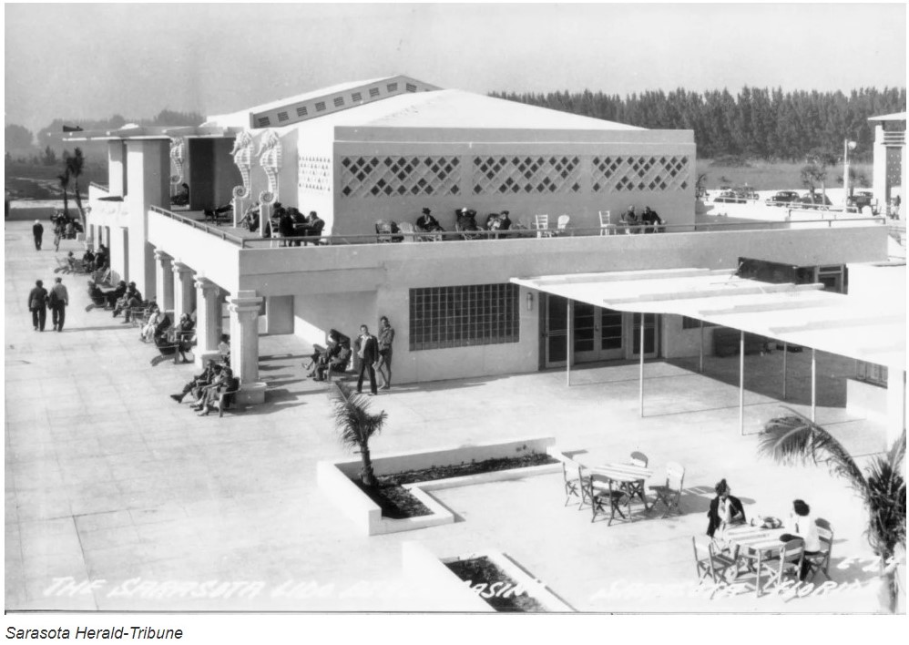 1940s / 1950s vintage photo of the famous Sarasota Lido Casino and pool in florida. 