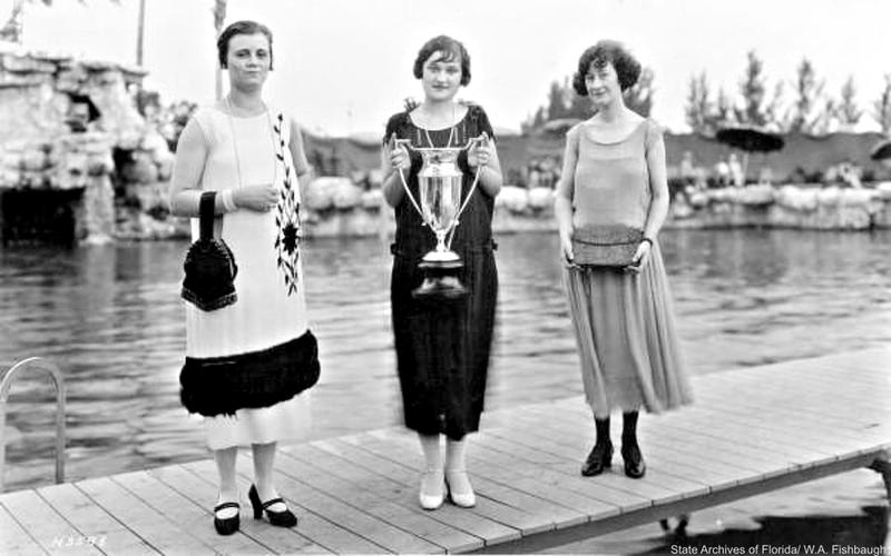 1920s Vintage Photo: "Miss Bobbed Hair". In 1925 Coral Gables, Florida, held a contest for the most beautiful bobbed hair. Large number of ladies showed up with their bobbed hair and 1920's dropped waist dresses and had some fun.