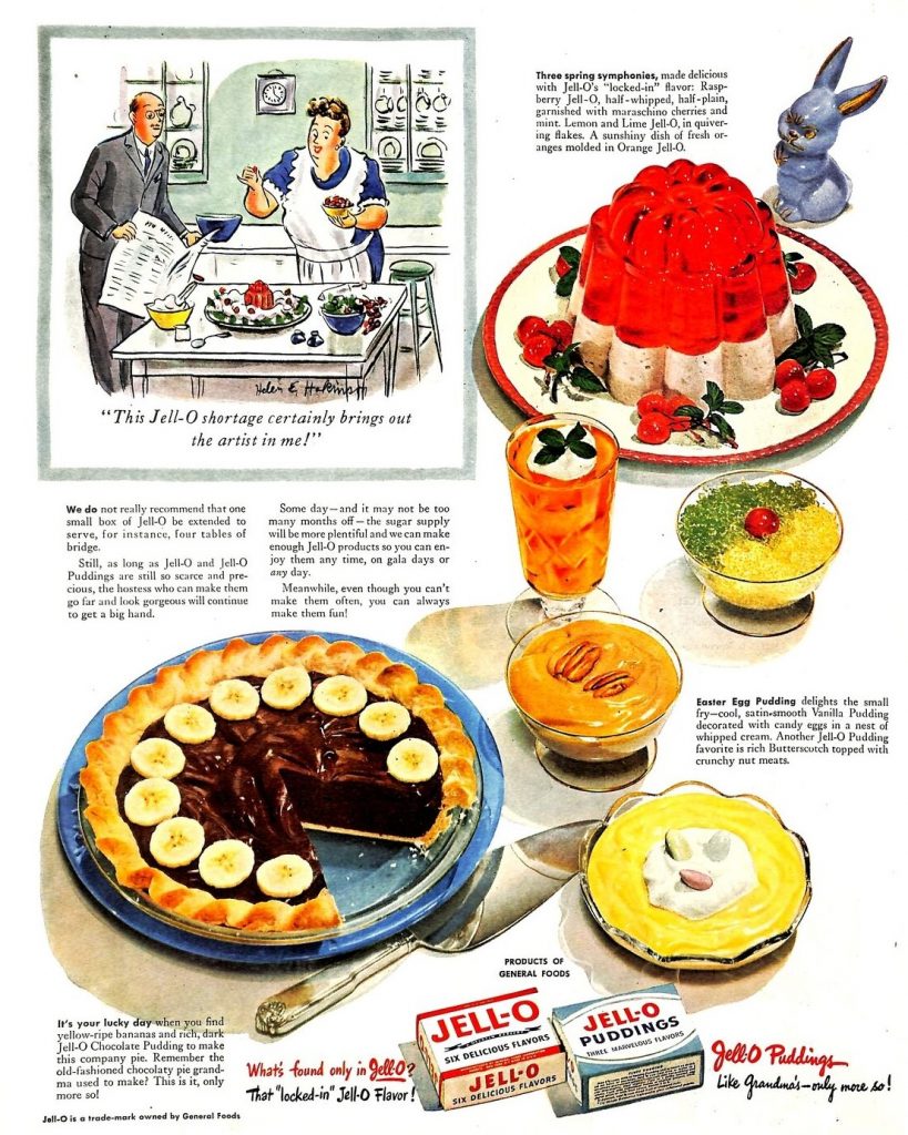 1940s vintage Easter Advertising: 1946 Easter Egg Pudding dessert idea. 