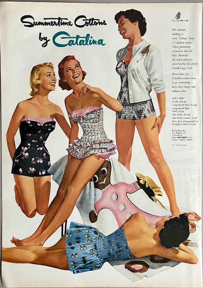 1950s Vintage Ad for Catalina Swimsuits -Summertime Cottons by Catalina 1955 ad seen in Life Magazine. Stunning 1950s swimsuits.