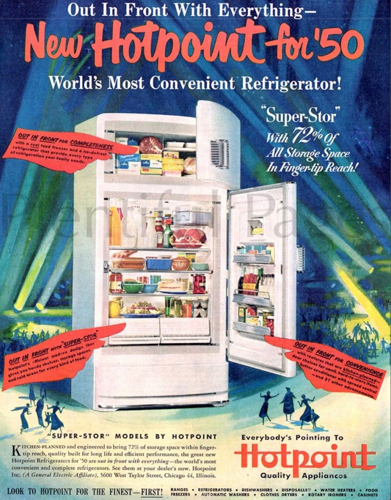 1950s Vintage Advertisement / Old Refrigerator Ad - Hotpoint Refrigerators.