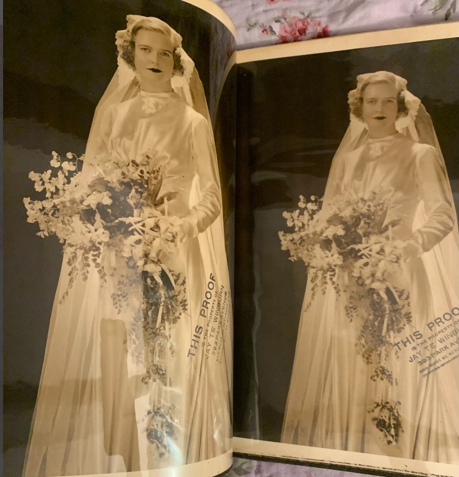 Vintage Wedding Photo: Vintage Sepia Photograph Album of Bridal Proofs. Featuring a gorgeous late 1930's / early 1940's bride in her outstanding gown and veil. 