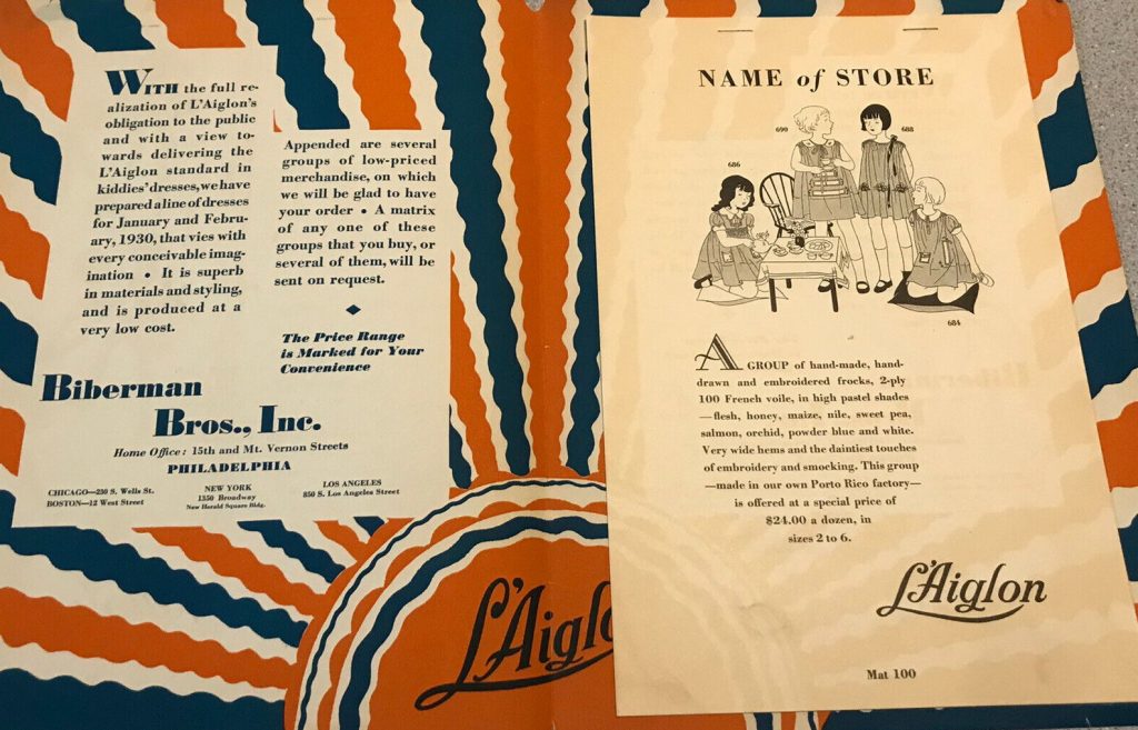 1930s L’aiglon sales brochure. Pep your department clothing store with their outfits for kids vintage brochure Frocks