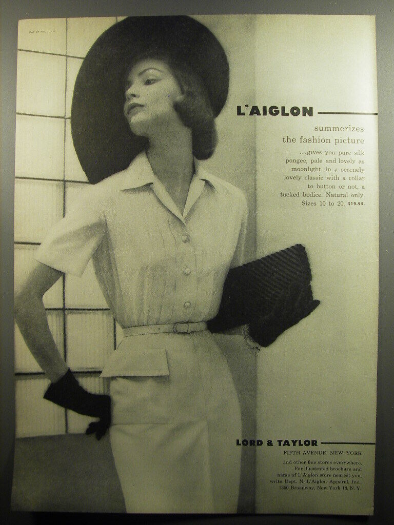 1950s Vintage Fashion Ad: 1951 L'Aiglon Dress Ad - "L'Aiglon summerizes the fashion picture." The ad is from Lord & Taylor where the dresses were being sold. 