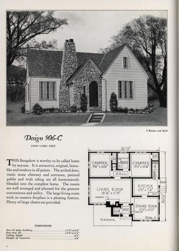 1930s vintage house plan and floor plan for a 5 bedroom, 1 bath small home. Circa 1930 small house plan catalog