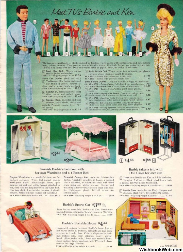 "Meet Tv's Barbie & Ken'. 1962 Sears Wishbook catalog page.