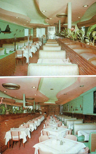 Vintage photo of Anderton's Restaurant & Oyster Bar distinctive sea-foam green colors and nautical theme.