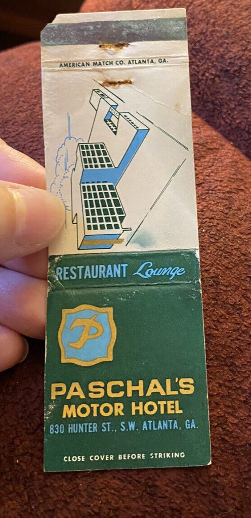 Matchbook Cover Paschal’s Motor Hotel Atlanta Georgia