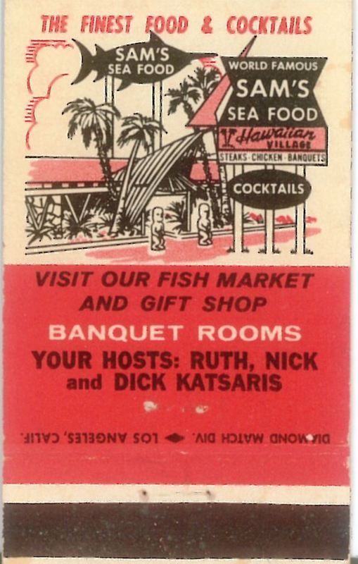 Vintage Matchbook for SAM’S SEAFOOD, SUNSET BEACH’S ORIGINAL POLYNESIAN PALACE