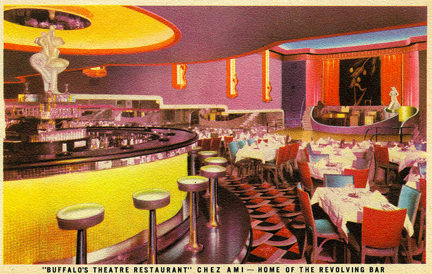 Vintage Postcard: The Chez Ami, known as the Chez Ami Supper Club, was located at 311 Delaware Avenue in Buffalo, NY and first opened its door in 1934. It is considered one of the first supper clubs in the nation and had the first rotating bar in the United States. 